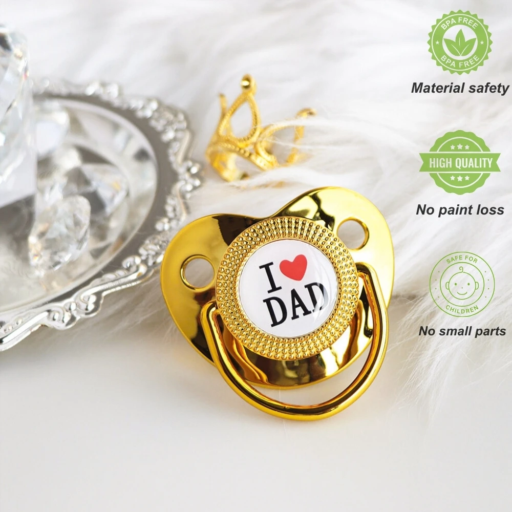 Newborn Luxury Bling Letter Baby Silicone Orthodontic Dummy Pacifier Gold Pacifiers Clip Chain Fasteners Holder Set for Babies