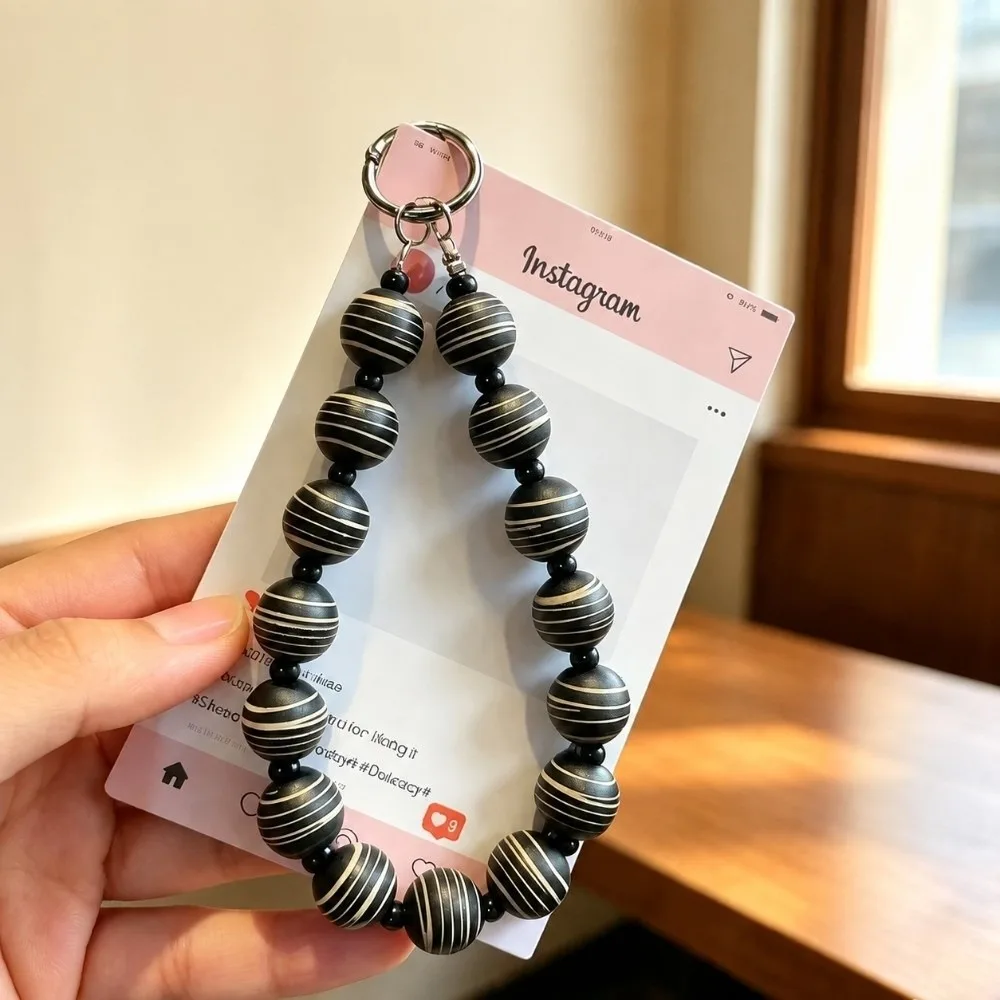 Stylish Glitter Mobile Phone Lanyard Striped Bead Handmade Colorful Bead Keychain Detachable Sparkle Key Chains for Women Girls