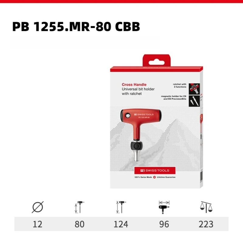 PB 1255.MR-80 CBB Swiss Tool T-Ratchet Screwdriver (Boxed) with Universal Bit Holder for C6 and E6 E6L Precision Bit Hand Tools