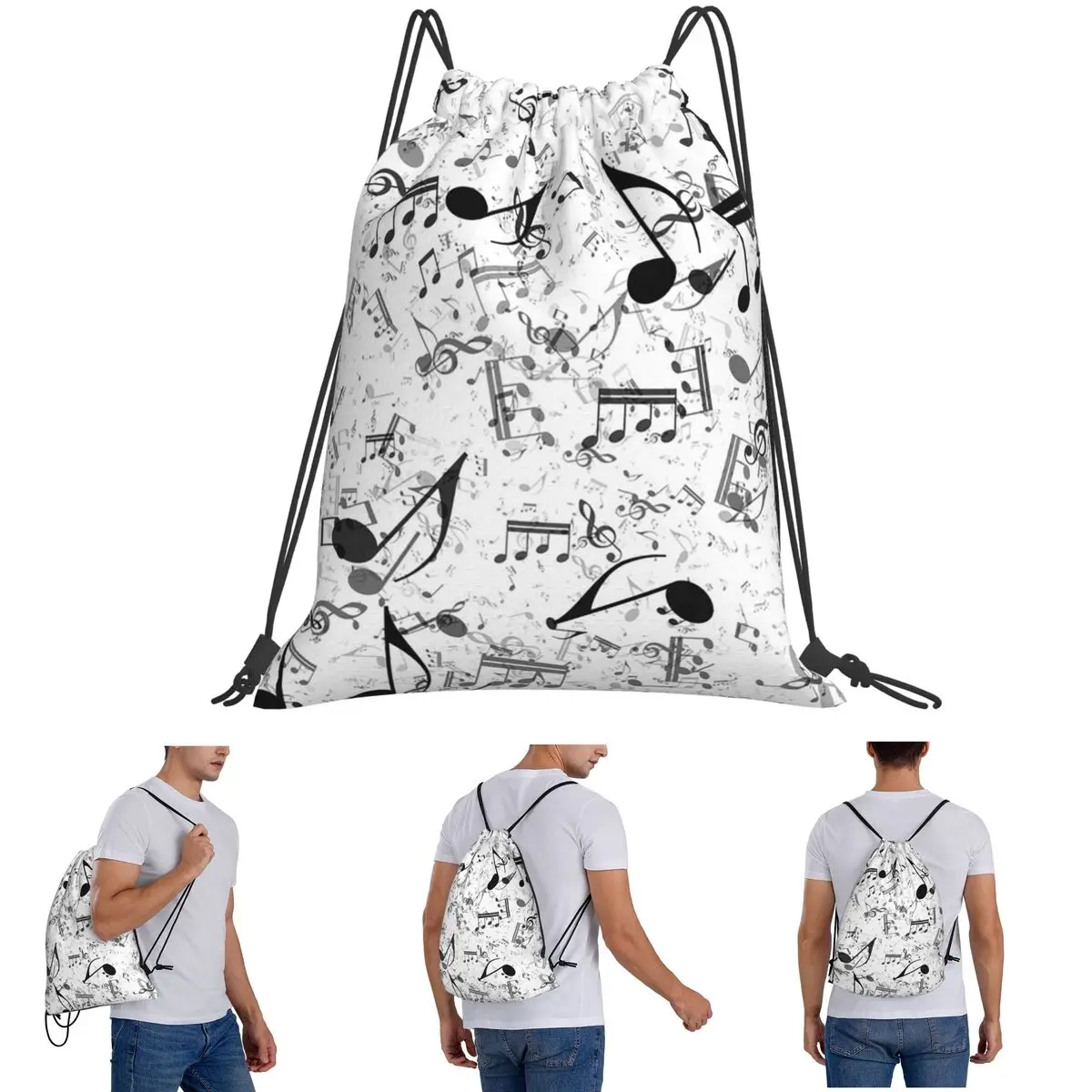 Bass Music Notes Backpacks Portable Drawstring Bags Sports Bag Book Bags for Man Woman Students