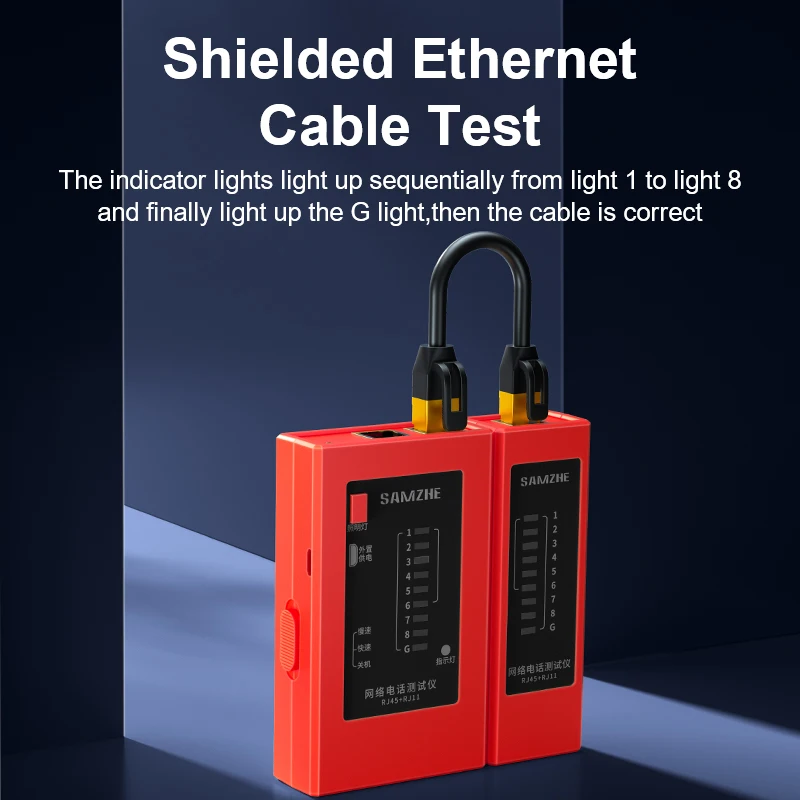 جهاز اختبار كابل إيثرنت لشبكة SAMZHE لهاتف RJ11 RJ12 LAN RJ45 Cat5 Cat5e Cat6 Cat6a Cat7 UTP/ STP وهواتف RJ11 RJ12