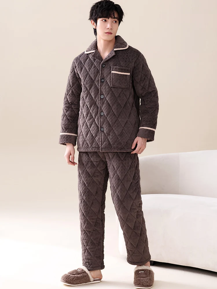 Doral Ropa de invierno para hombre Coral Fce Thiened Camiseta de algodón Ultra-thi Conjunto de ropa para el hogar Pantalones largos Sves largos
