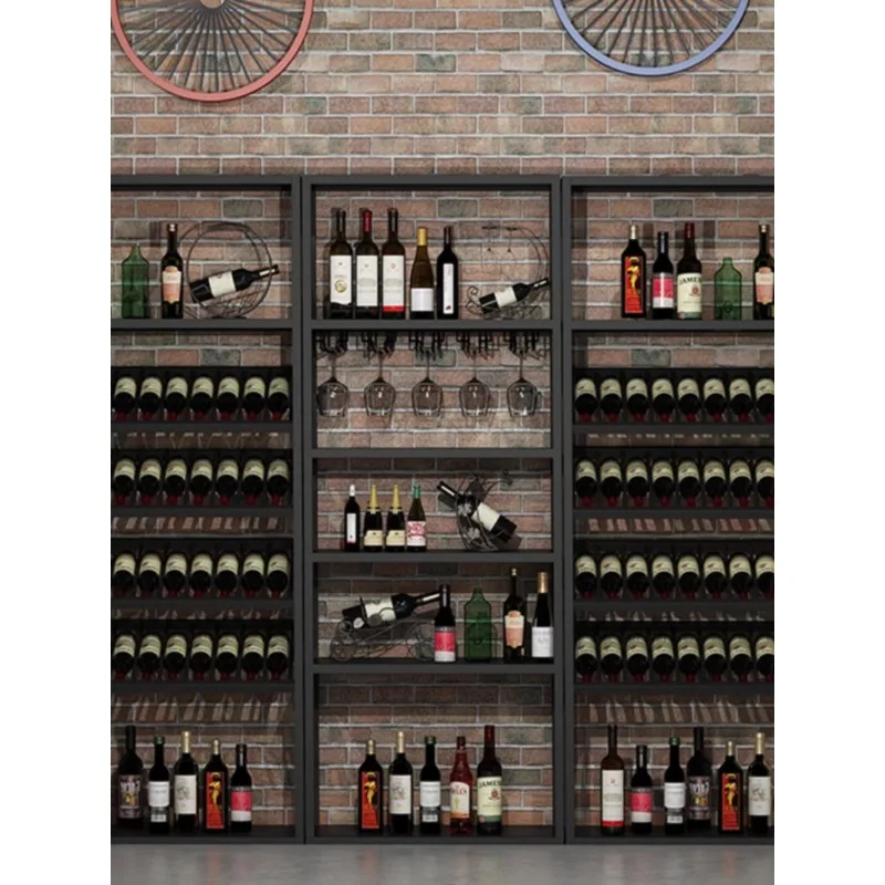 Bar floor-to-ceiling wine cabinet red wine storage, display  retro European wrought iron wine rack