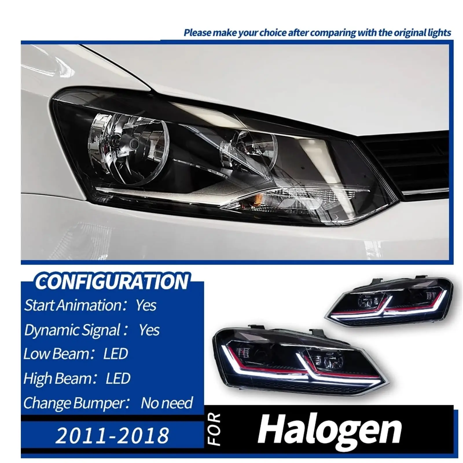 Car Light for VW Polo 2009-2021 Dynamic Signal LED Headlights DRL Automotive Accessories With Projector Lens Head Lamp Bulb