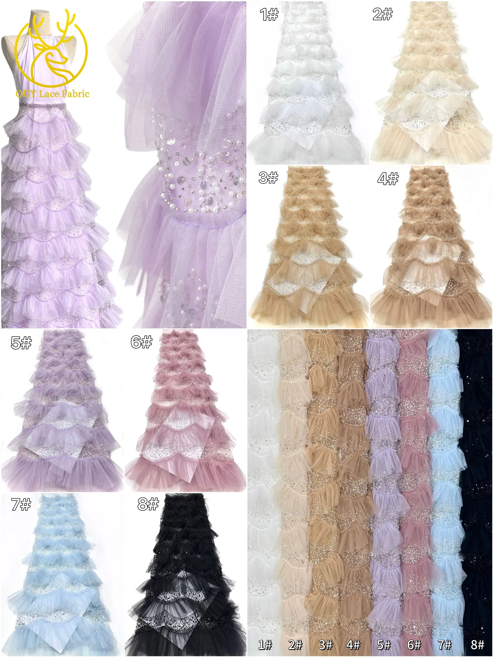 Neuester 3D Tüll-Mesh-Spitzenstoff 2026 Hochwertiger Perlen-Pailletten-Spitzenstoff Nigerianische Perlenstickerei-Spitze für Brautkleider – Detail 3