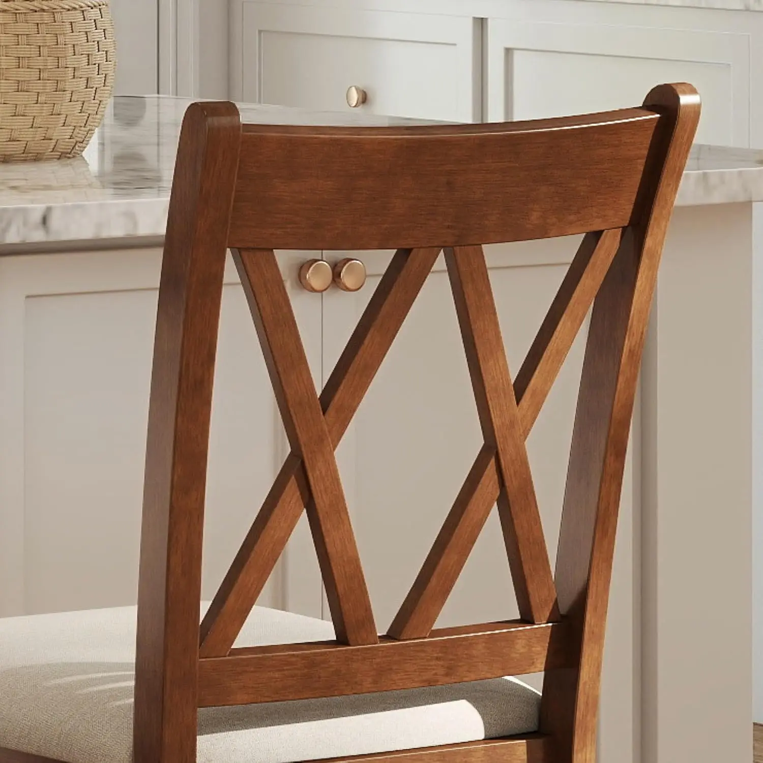 Farmhouse Bar Stools Set of 2 Counter Height Double-X Back Upholstered Seat Kitchen Island Cafe Pub Brown Beige, Customized