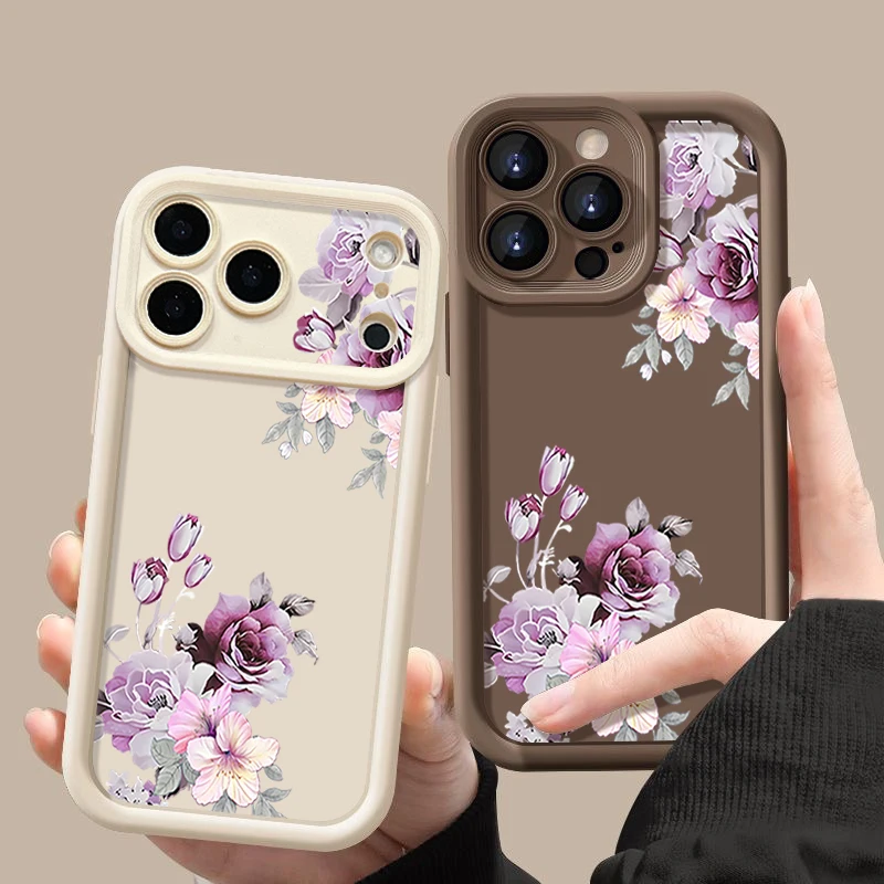 Lila Pfingstrosen Blumen Weiche TPU Handyhülle für iPhone 17 Pro Max Air 16e 16 15 14 Pro Max 13 12 Pro 16 15 14 Plus Silikonhülle