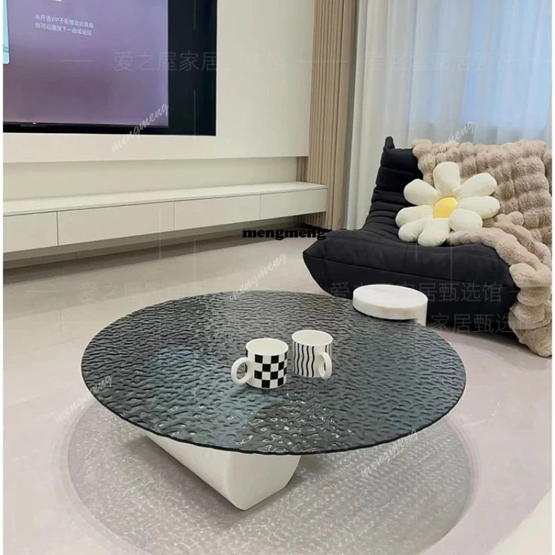 Chinese Circle Coffee Table Transparent Glass Modern Round Coffee Table Salon Design White Mobili Per Il Soggiorno Furniture