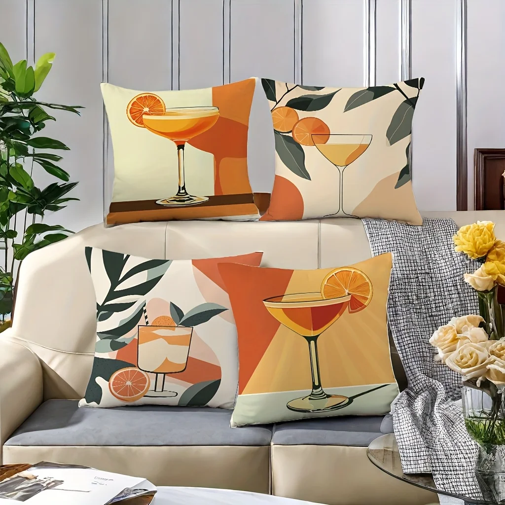 Tropical Cocktail Theme Pillow Covers 40x40cm Summer Vacation Boho Beach Drink Cushions Set of 4 Throw Pillow Cases Home Decor