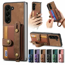 Z Fold6 Fold 4 Fold5 Luxury Case Wristband Leather Back Panel for Coque Samsung Galaxy Z Fold 5 Case ZFold 6 Fold4 3 Wallet Etui