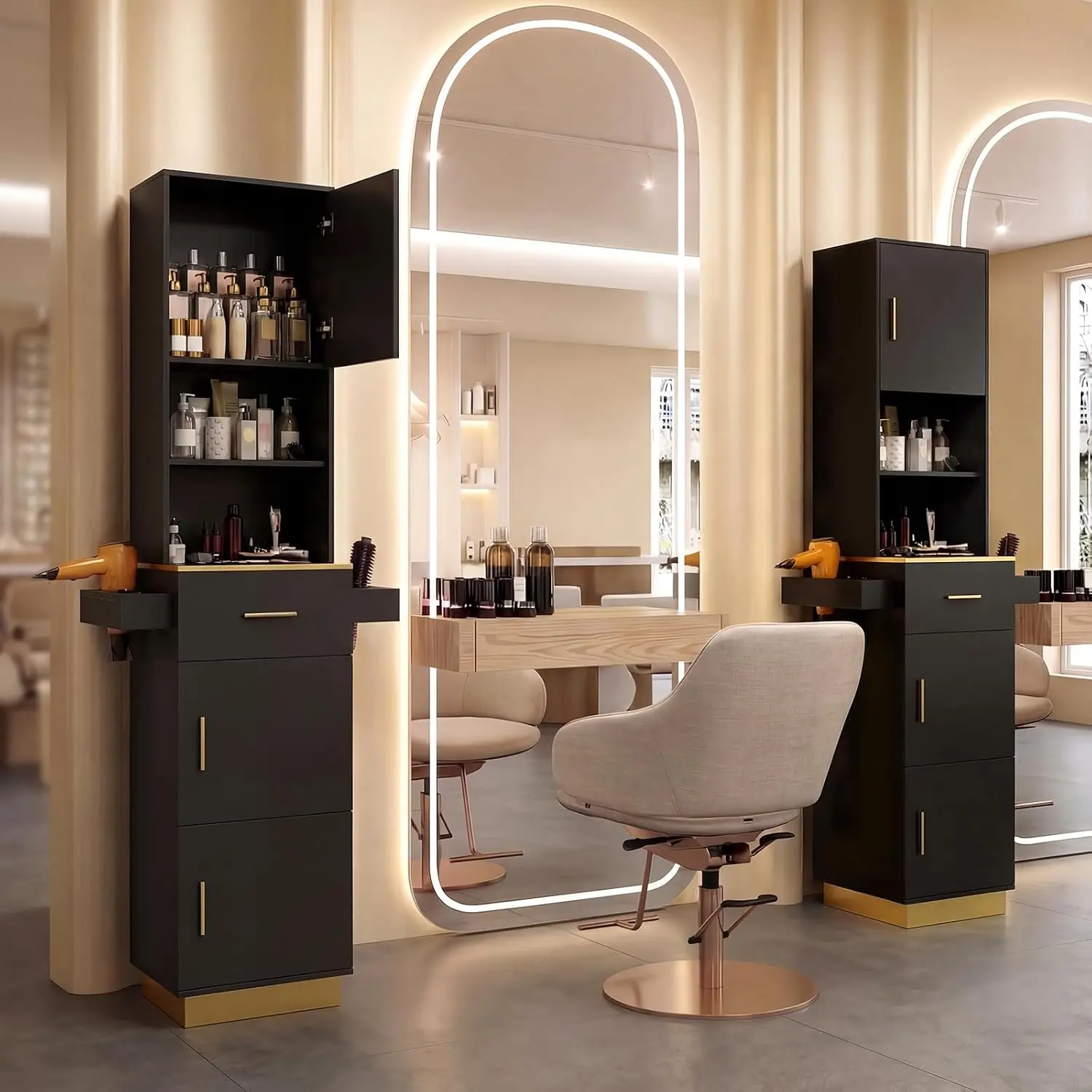 Hair Stylist Black Tall Salon Storage Station
