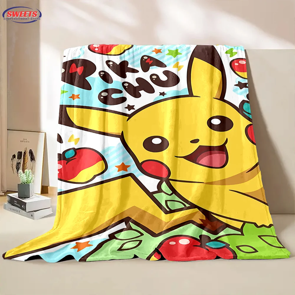 6 Size Cute Pikachu Cartoon Flannel Blanket for Bed Bedroom Sofa Picnic,Throw Blanket for Cover Outdoor Leisure Nap Trip Gift