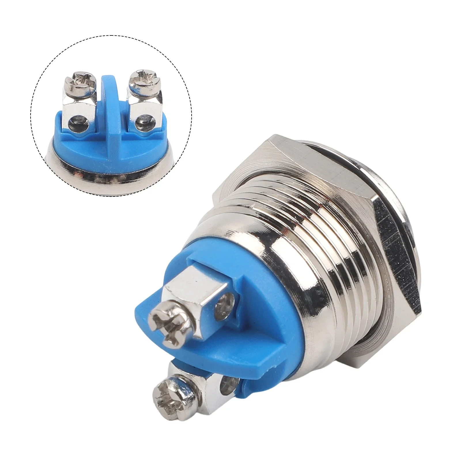 12V 16mm Waterproof Metal Push Button Switch Momentary On Off Nickel-Plated Brass High Round Head For Electrical Circuits