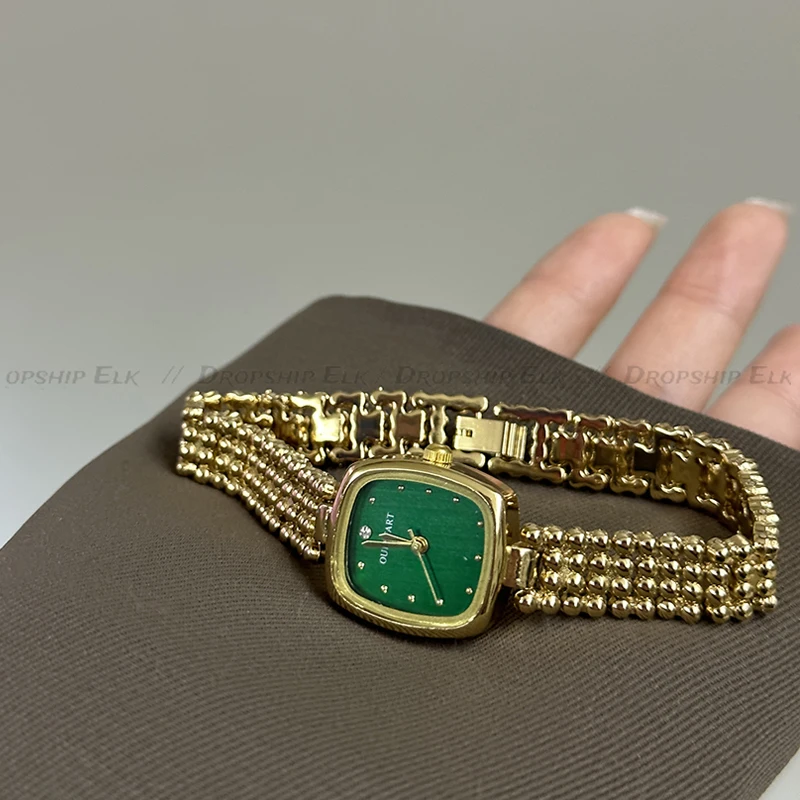 Fashionable Square Watch Golden Rectangular Box Elegant Steel Watch Retro Bracelet Strap Exquisite Watch