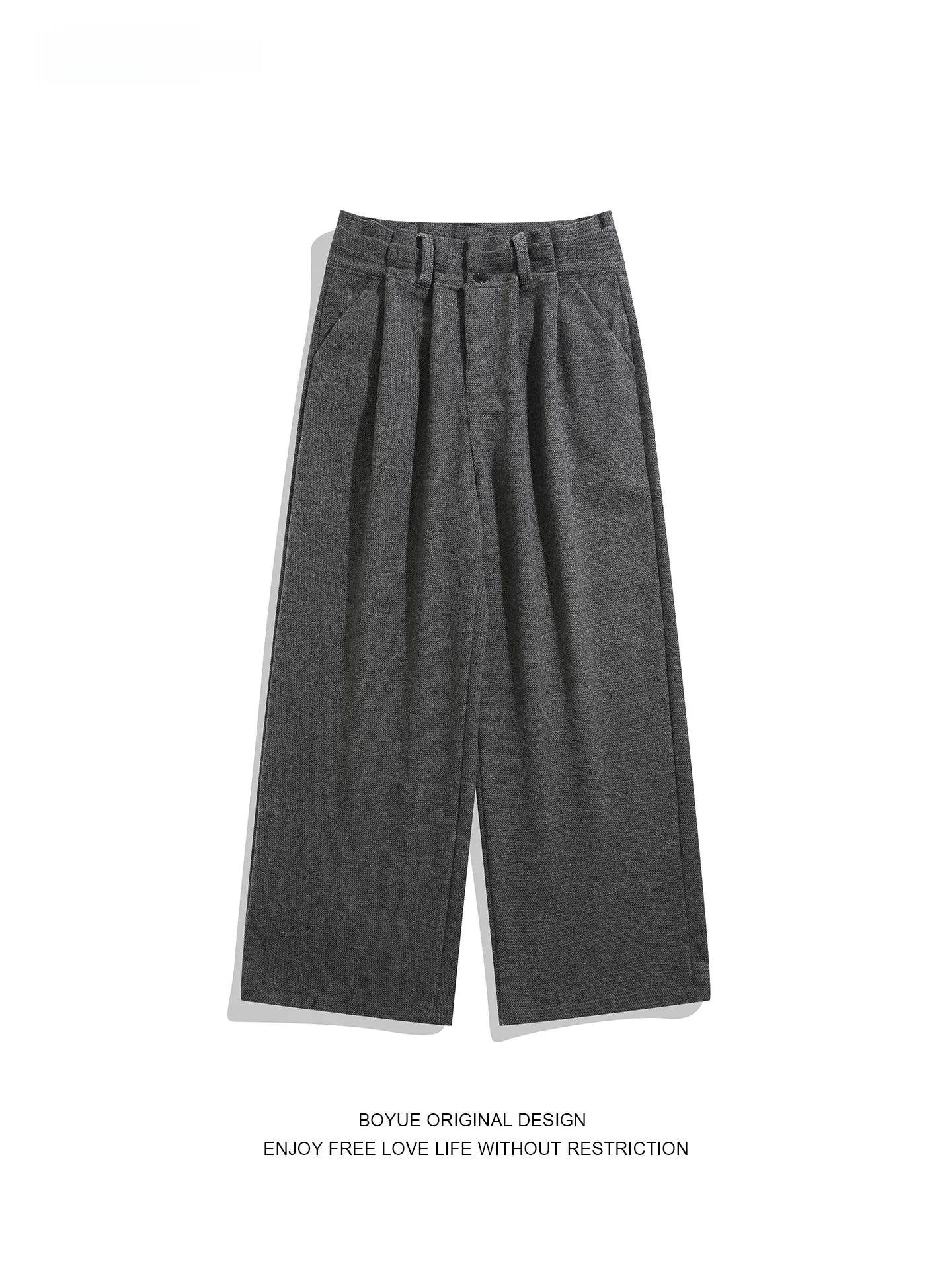 Boyue American Retro Double Pleat Casual Pants Men Women Universal Old Money Sle Double Waist Design Wide Leg Pants