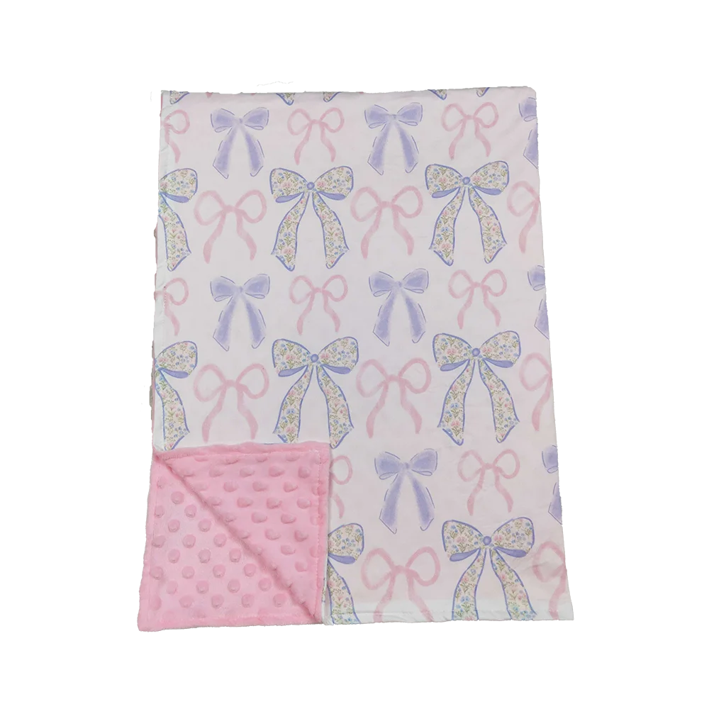 

9.23 Baby Blankets Baby Toddler Girls Pink Blue Bows Minky Blankets