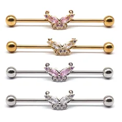 316L Stainless Steel Straight Rod Butterfly Earrings 1.6mm Long Ear Rod Human Body Piercing Stud Earrings Fashion Jewelry