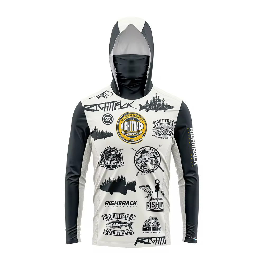 Men's UV Mask Hooded Performance Fishing Shirt Breathable Mesh Fabric Long Sleeve UPF50+ Angling Clothing