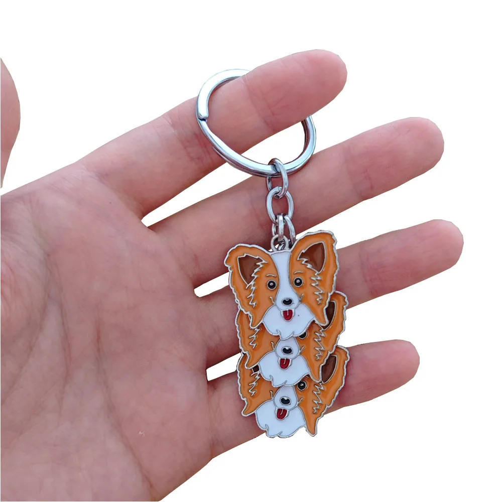 Cute Papillon Dog Keychain Dalmatian Key Ring Boston Terrier Lover Funny Gift