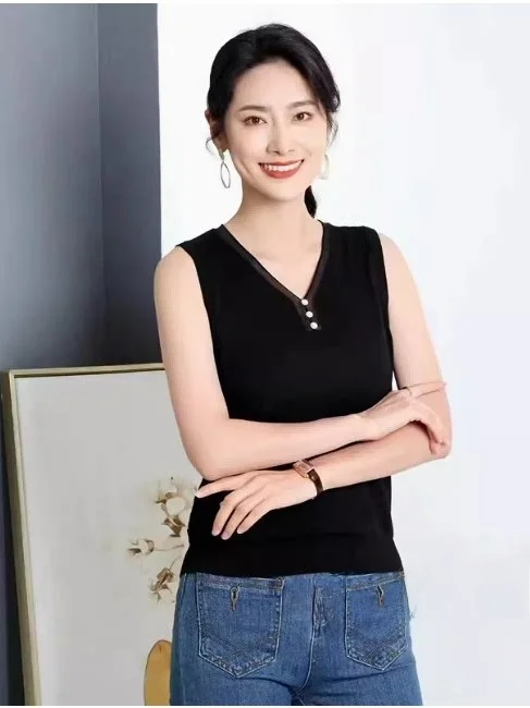 

Женский трикотажный жилет Aivinas A9200 с V-образным вырезом, приятный к телу, базовый слой, верхняя одежда, летняя новинка, стильный, для повседневной носки, облегающий...