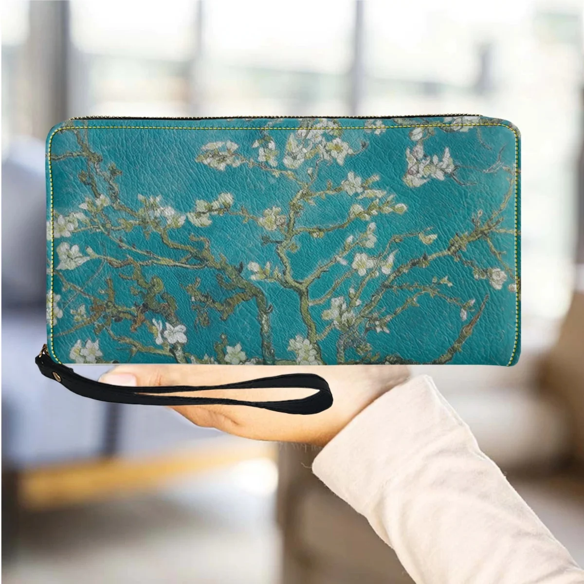 

Cherry Blossoms Women Wallets Luxury Designer PU Leather Floral Style Ladies Purse with Zipper Casual Slim Card Holder Woman