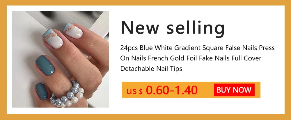 False Nail Full Cover Fake Nail Pink Glitter Wearable French Short Nails Square Head False Nail Press On Nails Manicure Tool