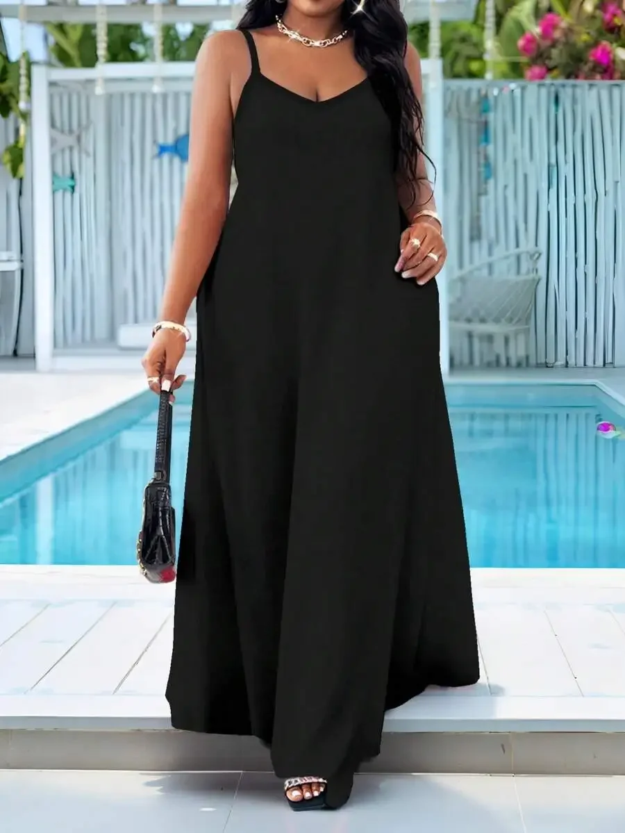 

Black Spaghetti Strap Maxi Dress For Women Casual Summer Beach Party Dress
