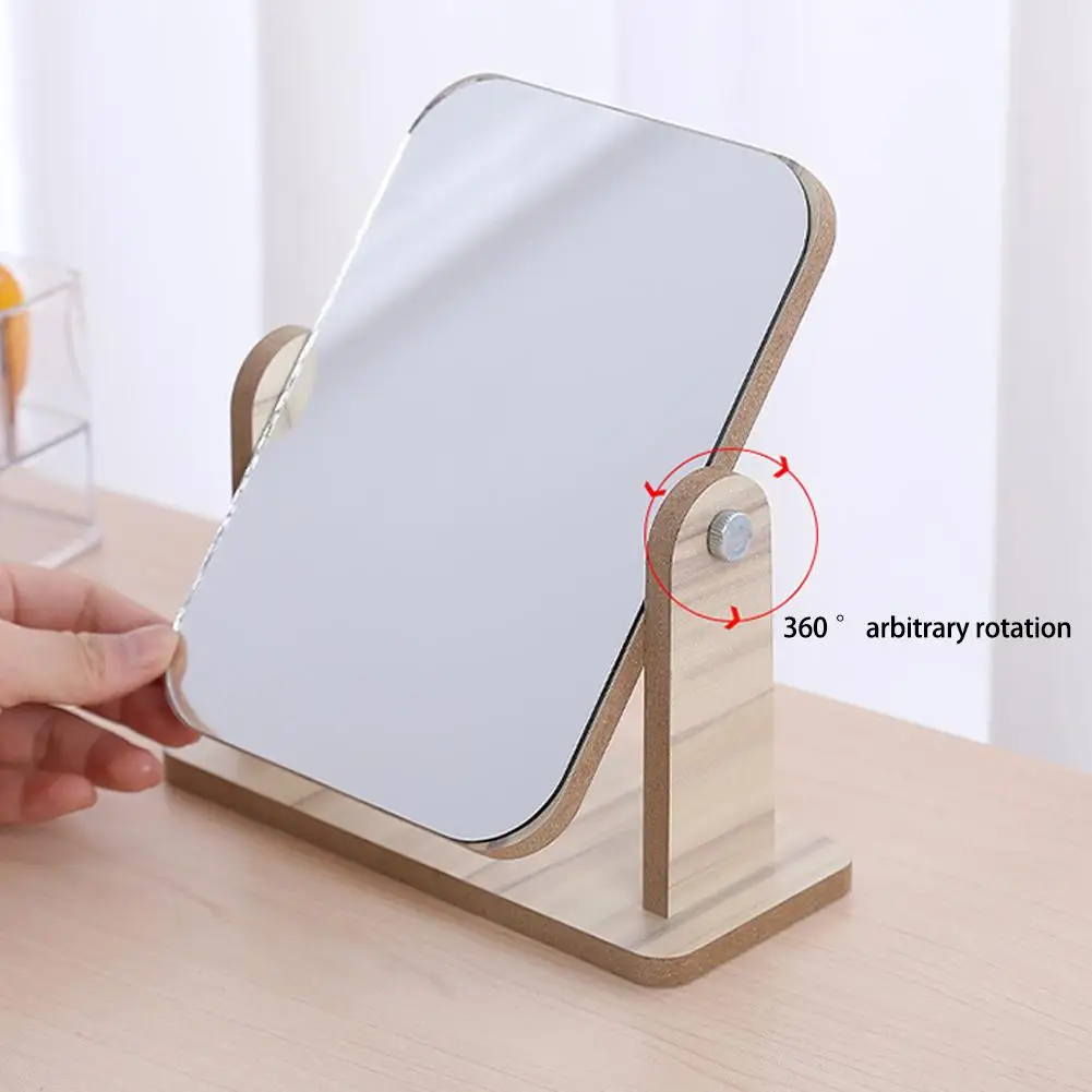 Large Portable Wooden Desktop Makeup Mirror High Definition Rotating Brush Student Mirror For Dormitory Desktop Beauty Makeup