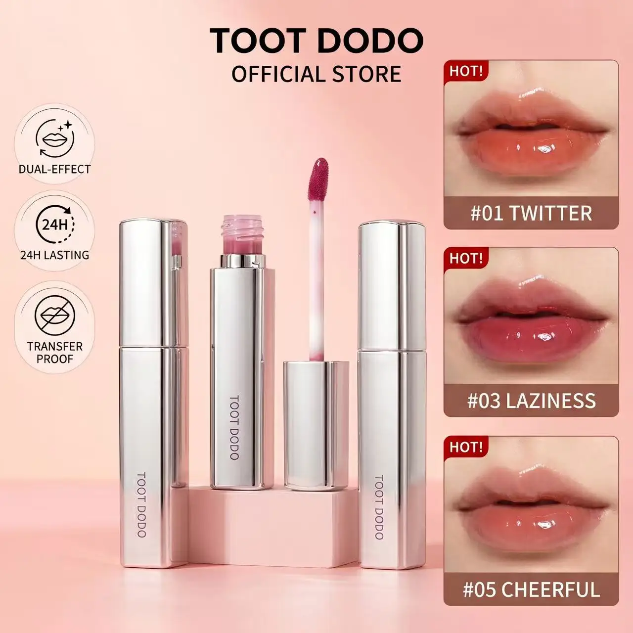 Toot Dodo Silver Tube Mirror Lip Glaze Hydrating Watery Plump Dolly Lips Daily Lip Makeup for Women