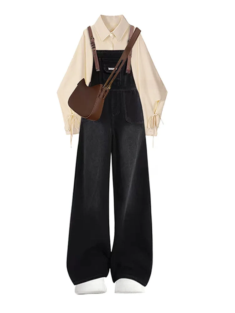 Mono vaquero informal para mujer, conjunto de dos piezas irt y Jeans, diseño coreano, Faion de primavera de talla grande con botones Ne