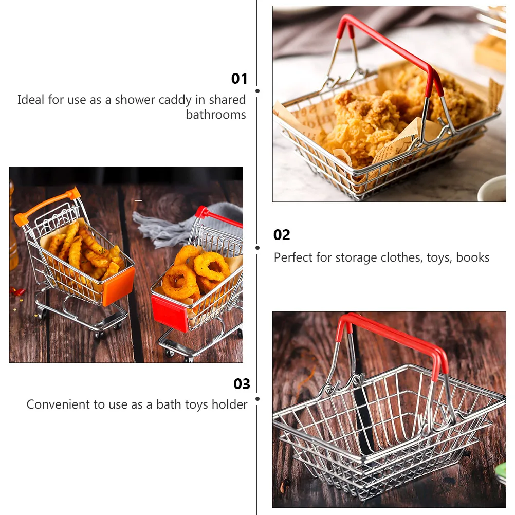 1 set roestvrijstalen fantasiespel winkelmandje voor kinderen boodschappenwagentje opslaghouder badkuip caddy keukenspel simulatieset