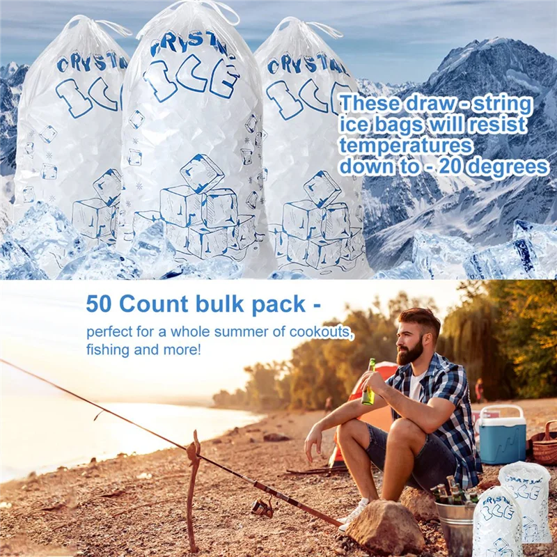 ABQR sacs de glace 8 lb avec cordon de serrage, 100 sacs de glace pour Machine à glace, sacs réutilisables robustes,