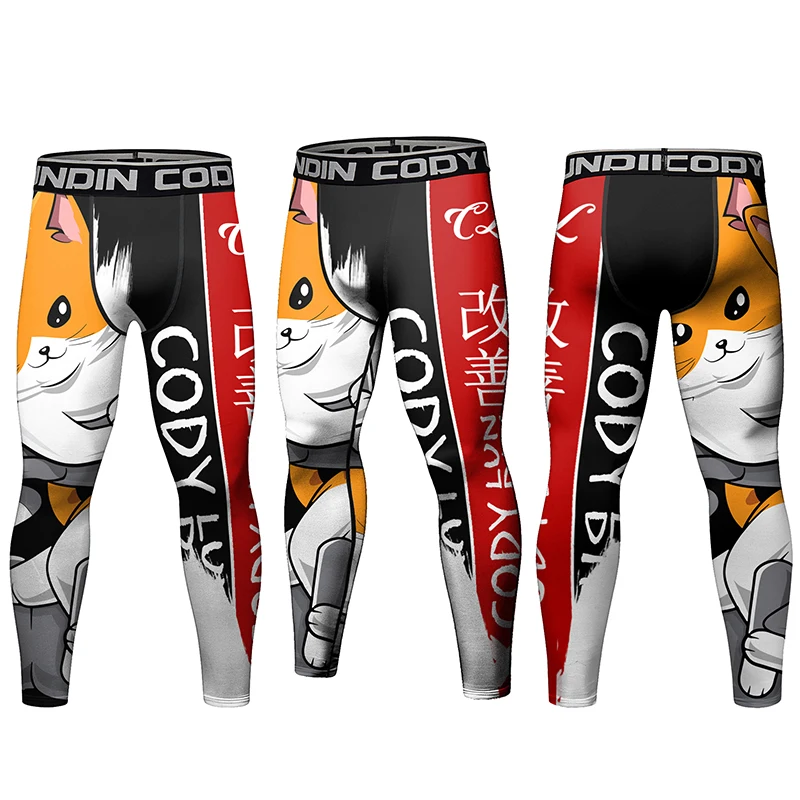 Cody Lundin Anime Print Leggings de Fitness para homens, Kickboxing MMA Compressão, Spats de Compressão, Calças Esportivas Anti-UV, Sublimação