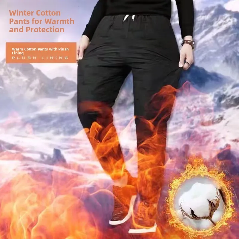 

Men's Winter Thiened Cotton Pants Loose Casual Trousers Outerwear Bla Warm Windproof Elastic Waist Cargo Joggers