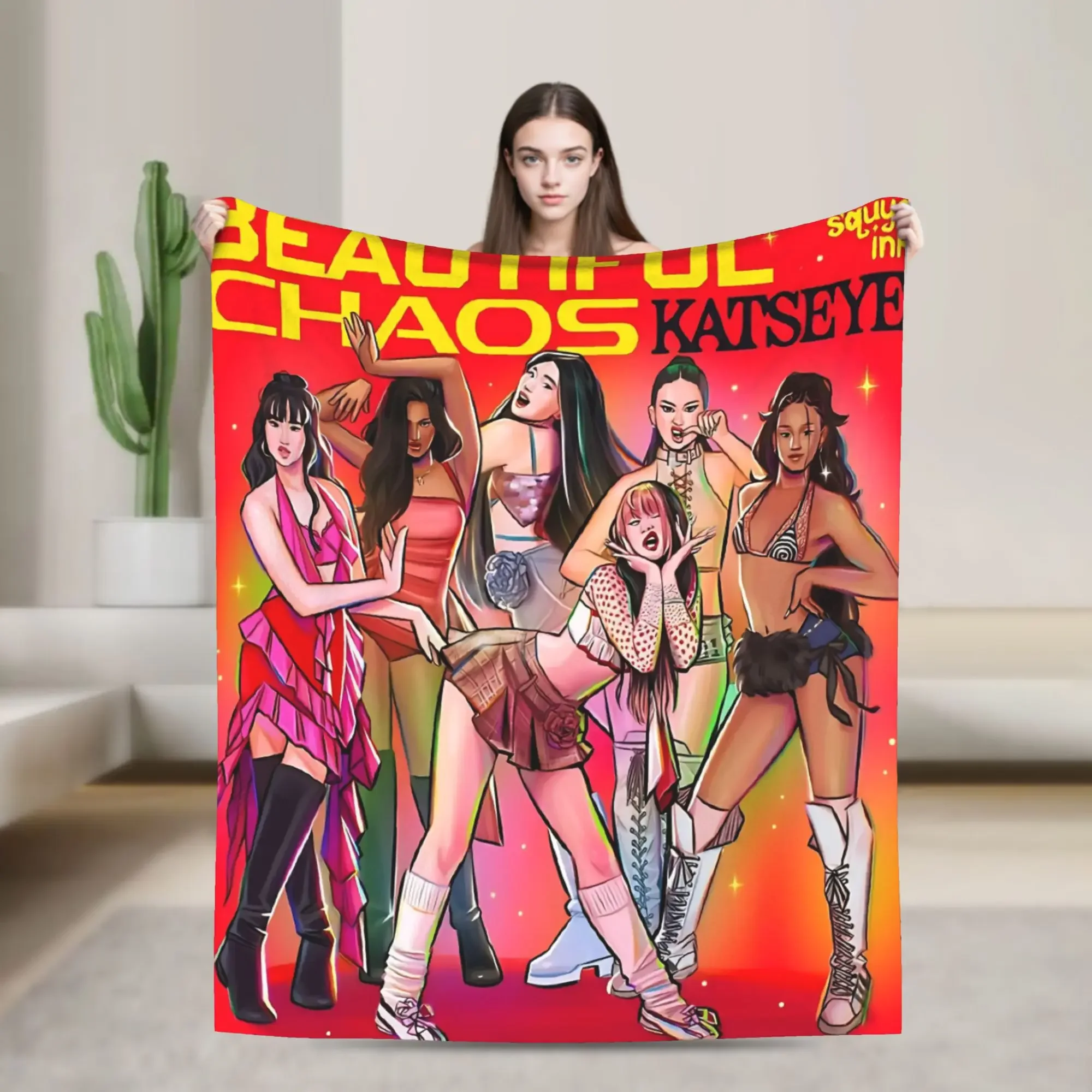 

Плед Beautiful Chaos Katseye из кораллового флиса с принтом, многофункциональный, супермягкий, для кровати, дивана, как одеяло