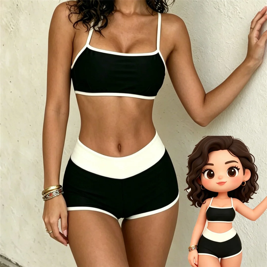 S - XL Neuer, modischer Bikini, Damen-Badeanzug, zweiteiliger Bikini-Set mit Shorts, gepolsterter Badeanzug, Badebekleidung, Modell V8479. – Detail 3