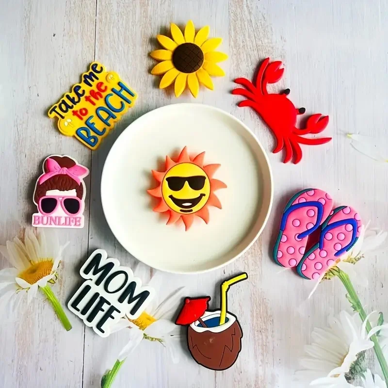 

8 шт., подвески для пляжных сумок «сделай сам», ПВХ-каучук, красочные пряжки для пляжной сумки, милые вставки, украшения для сумок, булавки, аксессуары для сумок