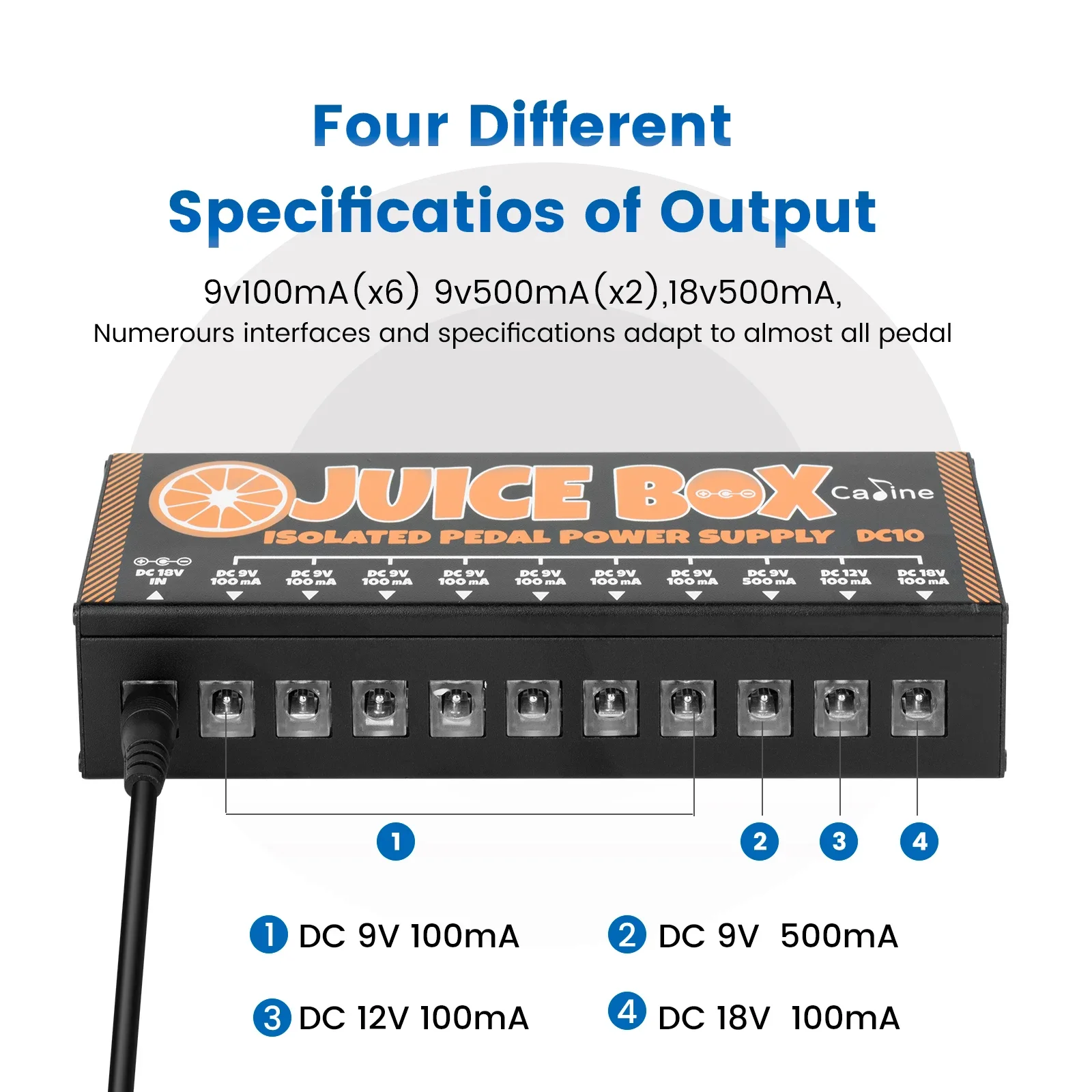 Caline DC10 Juice Box Fully Isolated Pedal Power Supply with 12 Cables 10 Outputs For 9V 12V 18V Adapter Guitar Effects Pedal