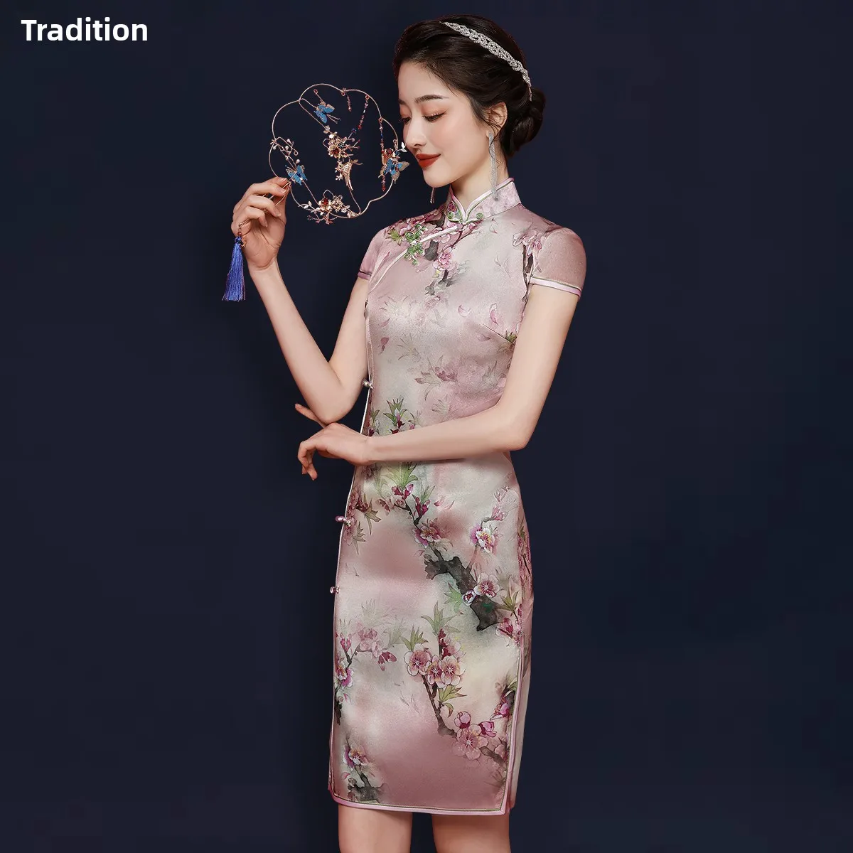 

Silk Young Sle Retro Design Breathable Lightweight Svel ort Skirt Length Low Slit High Quali Silk Dr