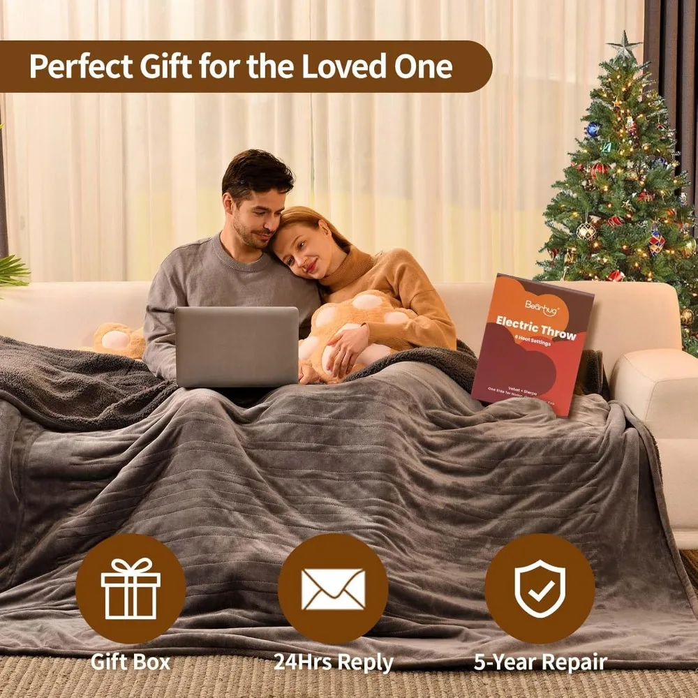 بطانية تسخين مقاس كينج 100 × 90 بطانية كهربائية مرجحة تحكم مزدوجة، مخملية/شيربا 10 مستويات تسخين و1-12 ساعة Aut #4