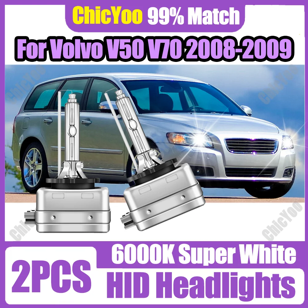 

2 шт. D1S HID ксеноновые фары 6000K Super White 20000LM Canbus LED, передние автомобильные фары 35W для Volvo V50 V70 2008-2009