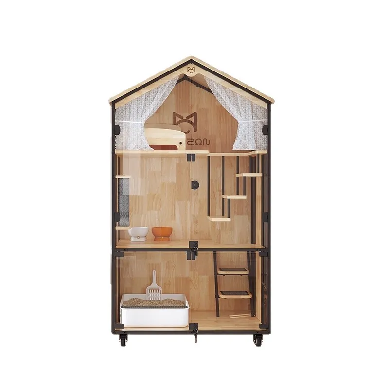 

Cat cage villa high-grade solid wood luxury three-story large family cattery house climbing frame