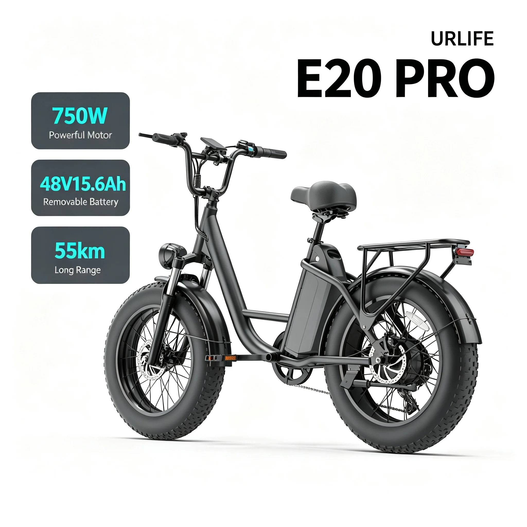 URLIFE E20PRO Adult Fat Tire Electric Bike 20 Inch 48V 15.6Ah 75km Range 45km/h Four-link Suspension