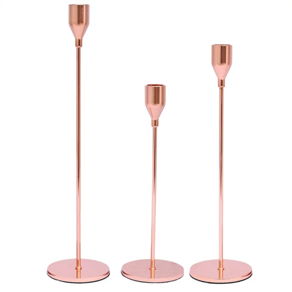 Iron Candelabra Decorative Candle Stick Holder Set Rose Gold for Wedding Banquet Home Centerpiece