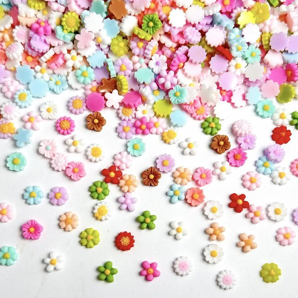 100Pcs Multiple Style Mini Flower Mixed Nail Art Decoration Colorful Luminous Five-petal Flower Resin Nail Charms DIY Nail Parts