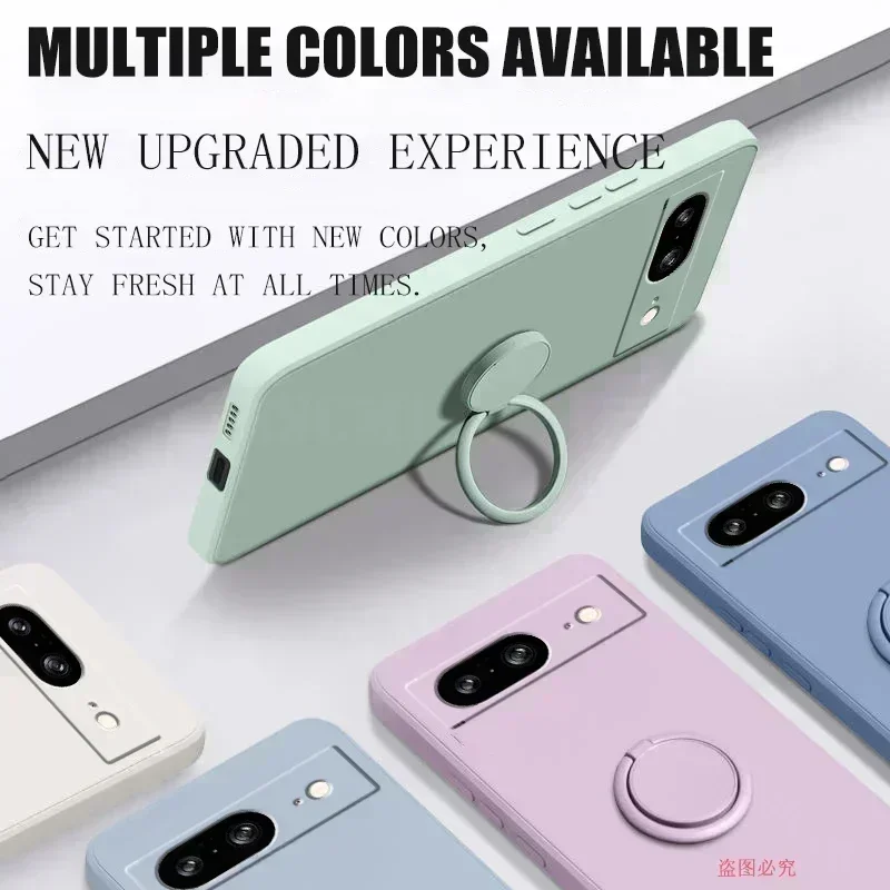 Etui na Google Pixel 8 Finger Ring Stand Holder Slicone Cover do Pixel 8 Solid Color Camera Lens Protection Miękkie etui na telefon