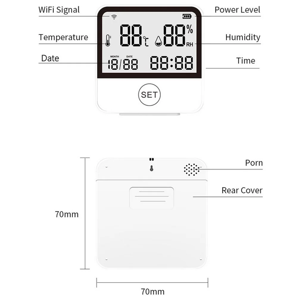 Higrómetro inteligente Wifi Sensor de humedad monitoreo del hogar diseño antidemolición bajo consumo de energía monitoreo remoto