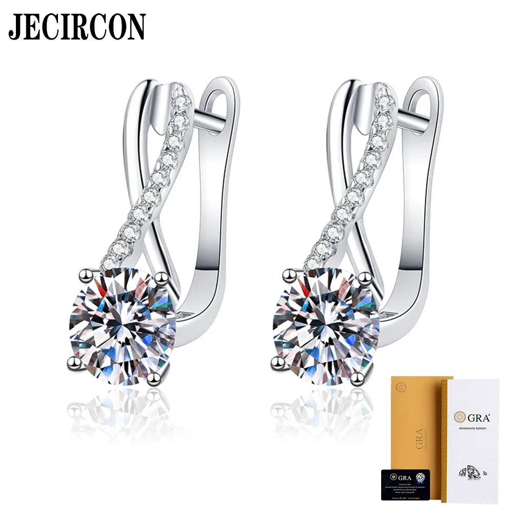 JECIRCON 1 Carat Moissanite Hoop Earrings for Women S925 Sterling Silver 8-Shaped Cross Earrings Fashion Ear Jewelry Wholesale