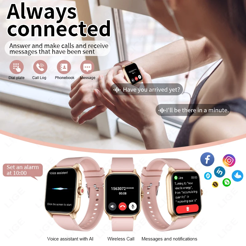 LIGE New Bluetooth Call Smart Watch Men Women Sleep Heart Rate Blood Pressure Sport Smart Clock Fashion Ladies Smartwatch Woman