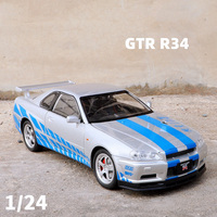 1/24 Nissan GTR Skyline R34 Alloy Toys Cars Model Street Car Edition Wheel Pull Back Diecast Vehicle with Light Music Toy Gifts